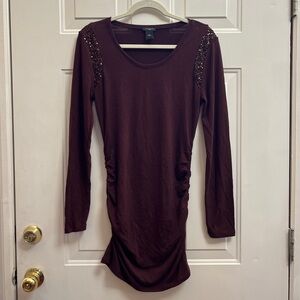 Ann Taylor Burgundy Sequin Long-Sleeve Mini Dress, Size M